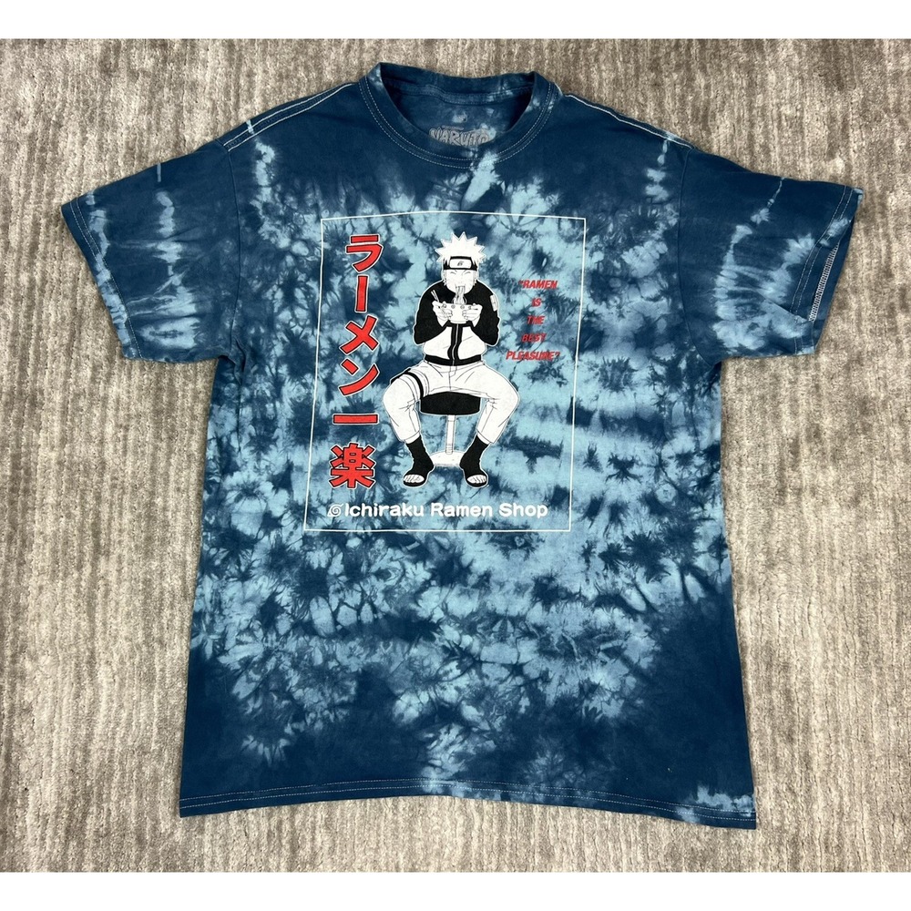 Naruto Shippuden T-Shirt Mens Small Blue Tie Dye Ichiraku Ramen Shop Graphic Tee